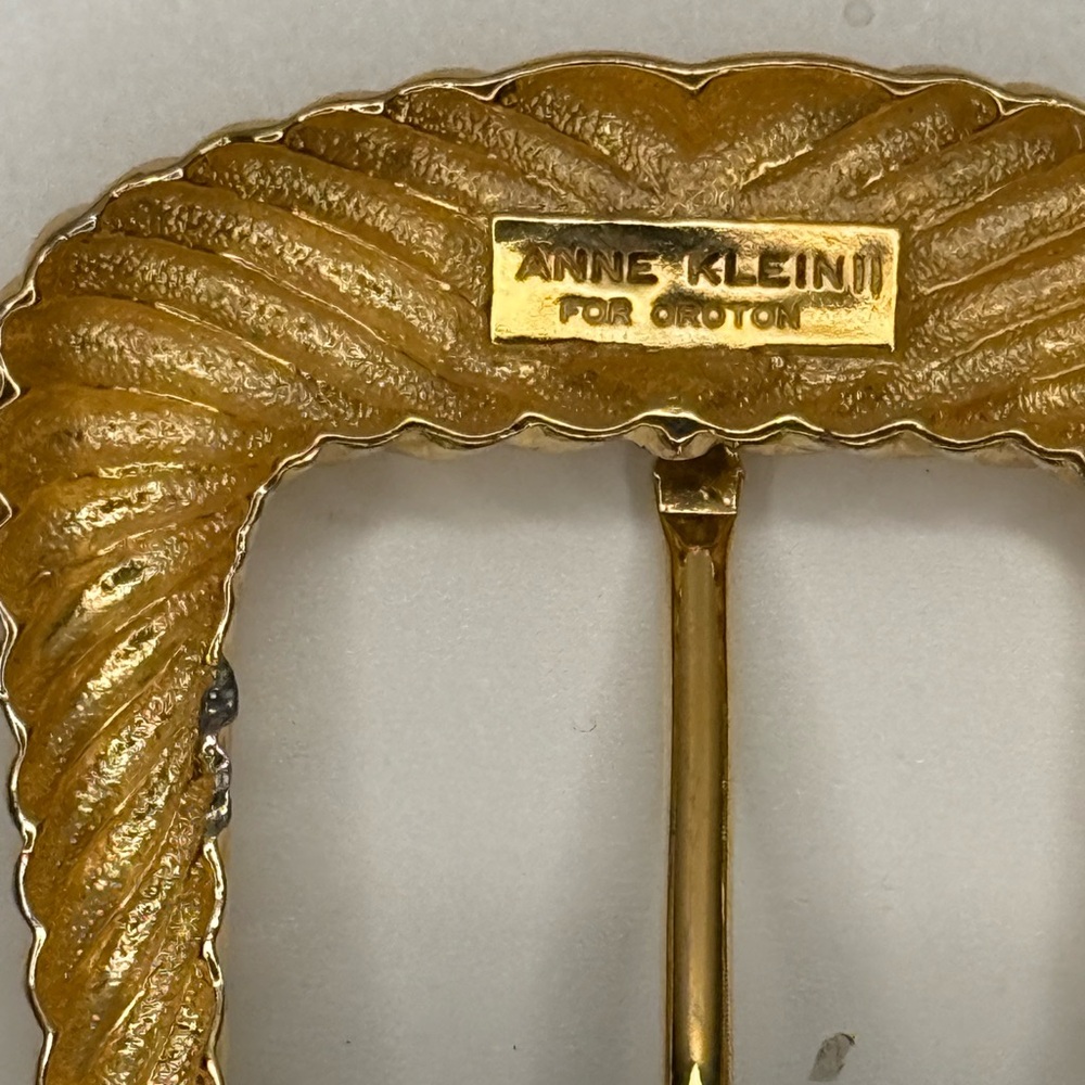 VTG Anne Klein II for Oroton Leather Belt Sculptural Gold Rope Buckle 80s Belt L - Picture 4 of 7